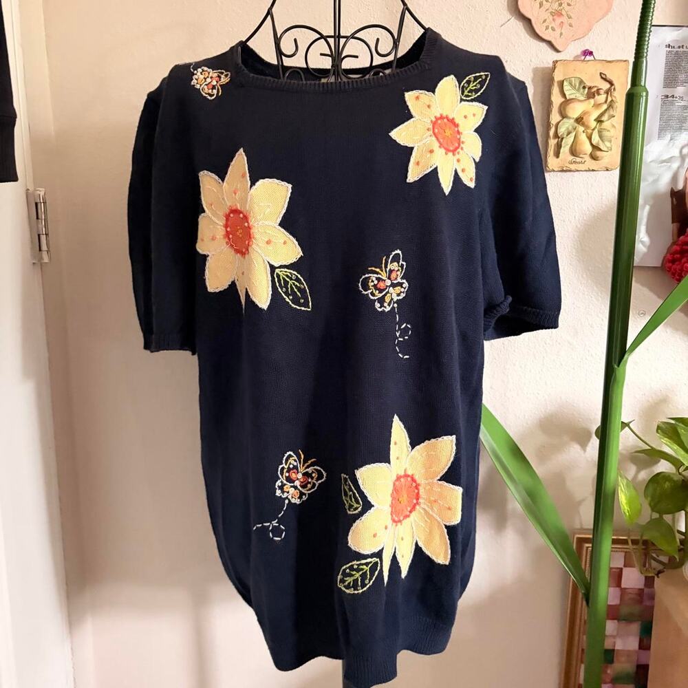 Alfred Dunner Floral Embroidered Sweater M